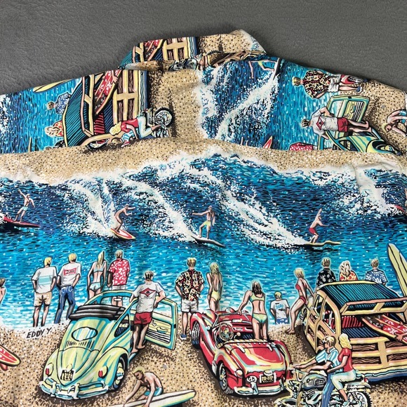Vintage Reyn Spooner Art of Eddy Y Mens Shirt XL Hawaiian Surf Beach Classic 70s - Picture 8 of 10